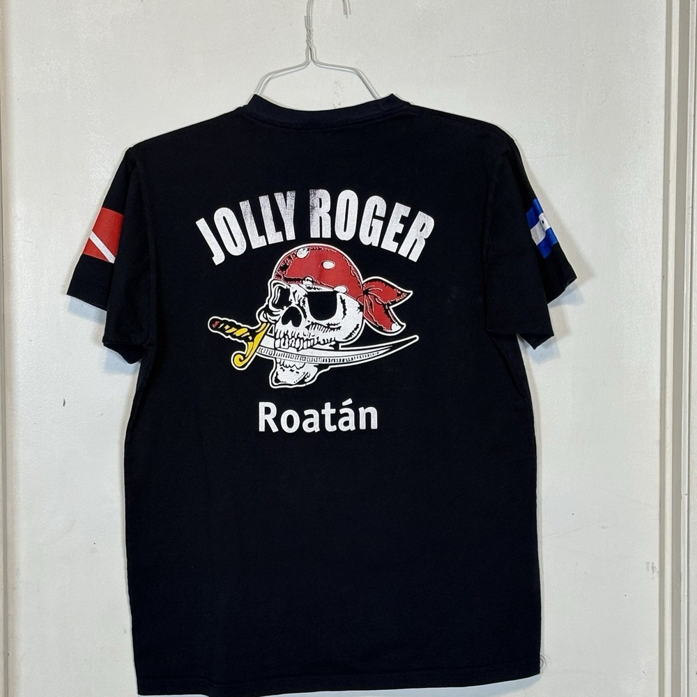Callope Jolly Roger Roatan Crew T-Shirt Mens Large Black Pirate Graphic Tee